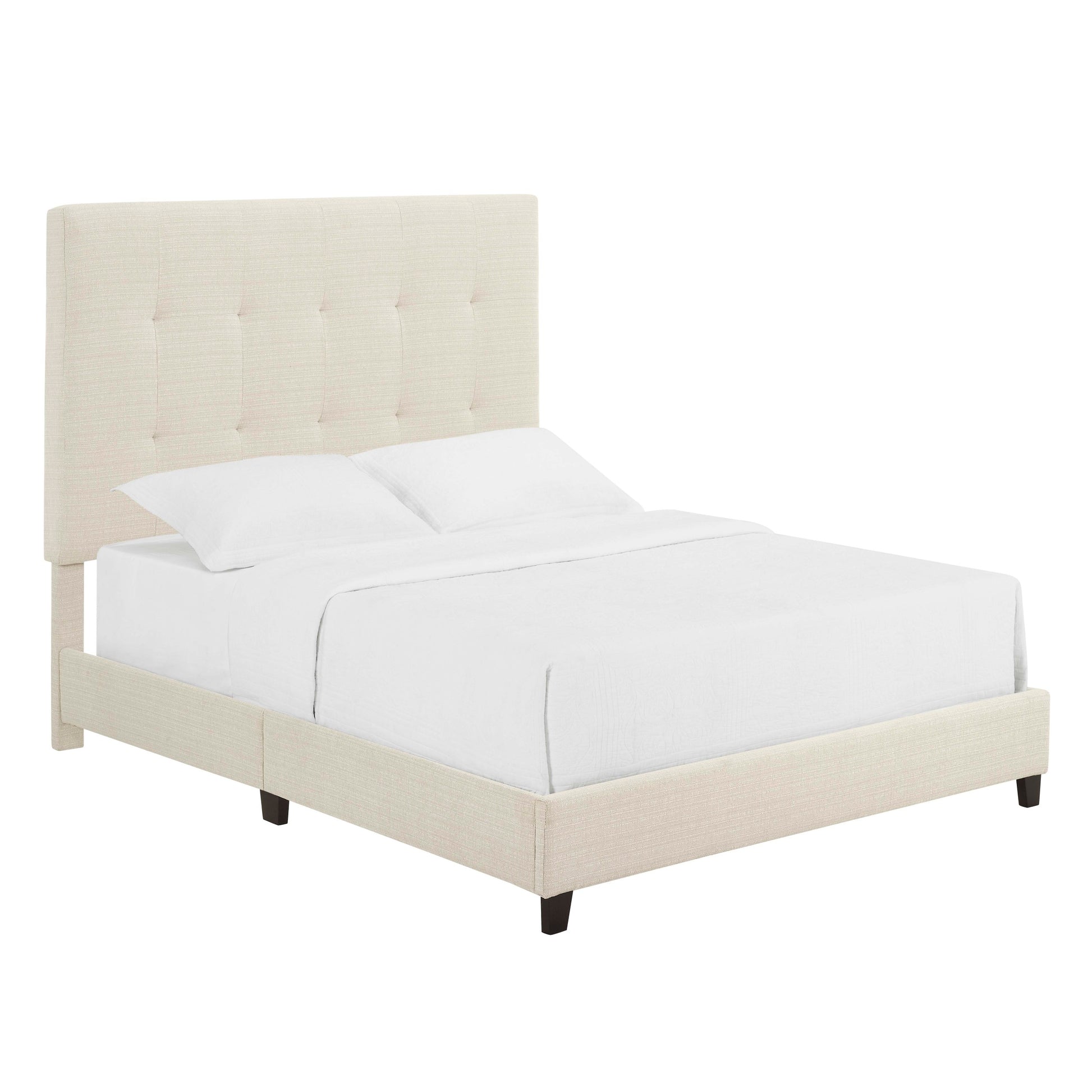 Queen Size Beige Tufted Upholstered Platform Bed Box Spring Required Queen Beige Wood Bedroom Contemporary,Modern,Transitional Bed Frame Foam Polyester Polyester