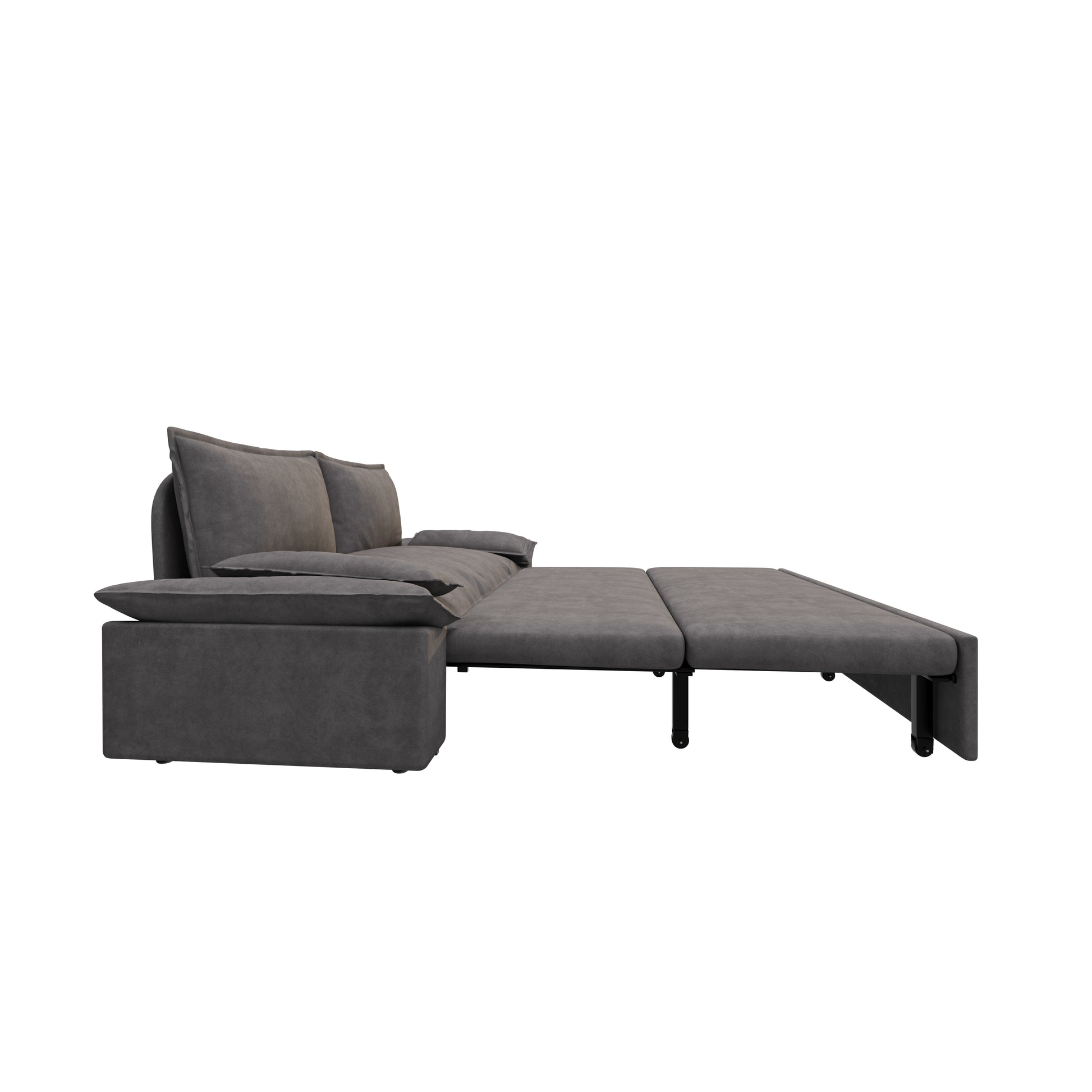 70.1" Queen Pull Out Sofa Bed, 3 In 1 Convertible Sleeper Sofa With 2 Soft Pillows,Multi Functional Velvet Loveseat Bed,Grey Old Sku:W1885P143788 Grey Velvet 2 Seat