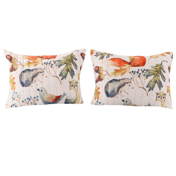 26 X 20 Inches Standard Pillow Sham With Fox And Owl Print, Multicolor Multicolor Fabric