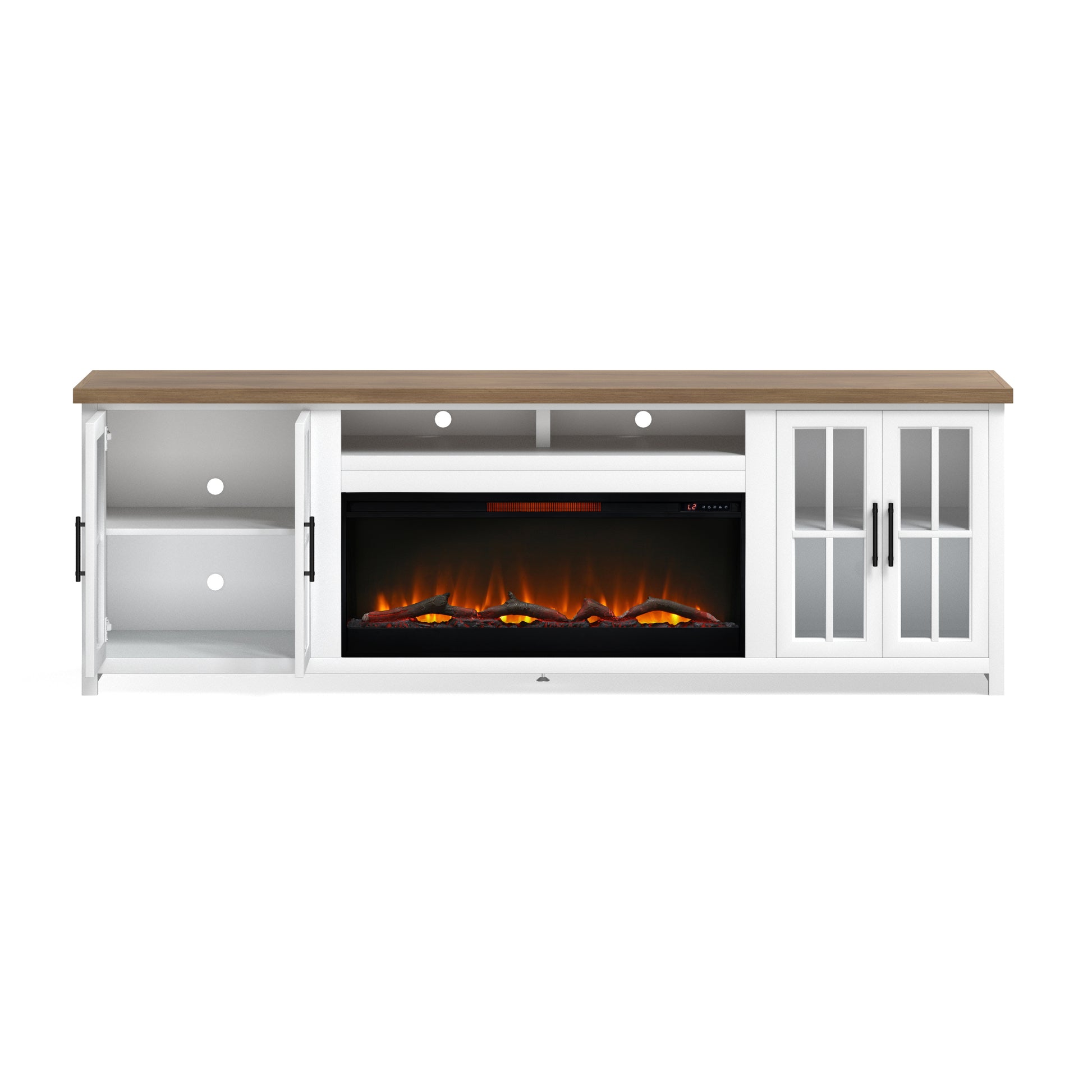 Hampton 97 Inch Fireplace Tv Stand Console For Tvs Up To 100 Inches, Minimal Assembly, Jasmine Whitewash And Barnwood Finish Electric White Primary Living Space Poplar Yes Insert Electric 41 50 No