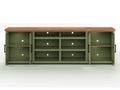 Vineyard 96 Inch Tv Stand Console For Tvs Up To 100 Inches, No Assembly Requried, Sage Green And Fruitwood Finish Green Primary Living Space 90 Inches Or Larger 90 Inches Or Larger Coastal,Farmhouse Poplar 85 Inches Wood