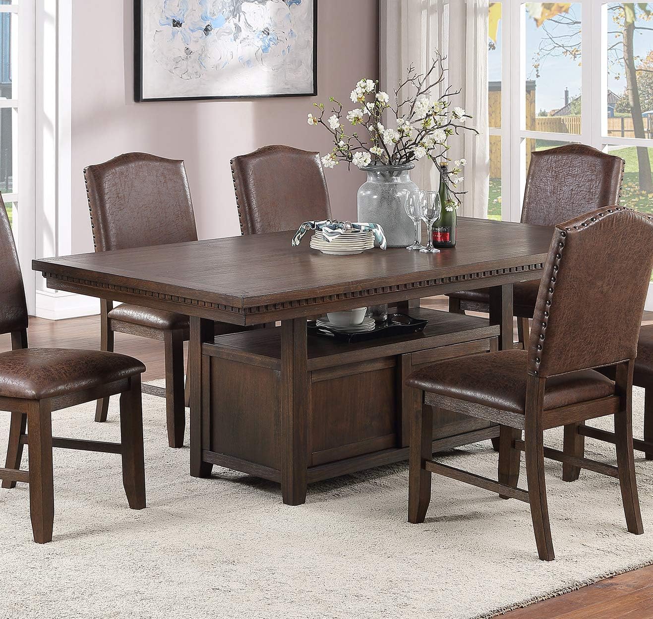 Dining Room Furniture Rustic Espresso Table W Storage Base Side Chairs 7Pc Dining Set Rustic Espresso Wooden Faux Leather Upholstered Seats Chair Espresso Wood Dining Room Solid Wood Pine Rectangular Dining Table With Chair Upholstered Chair Wood