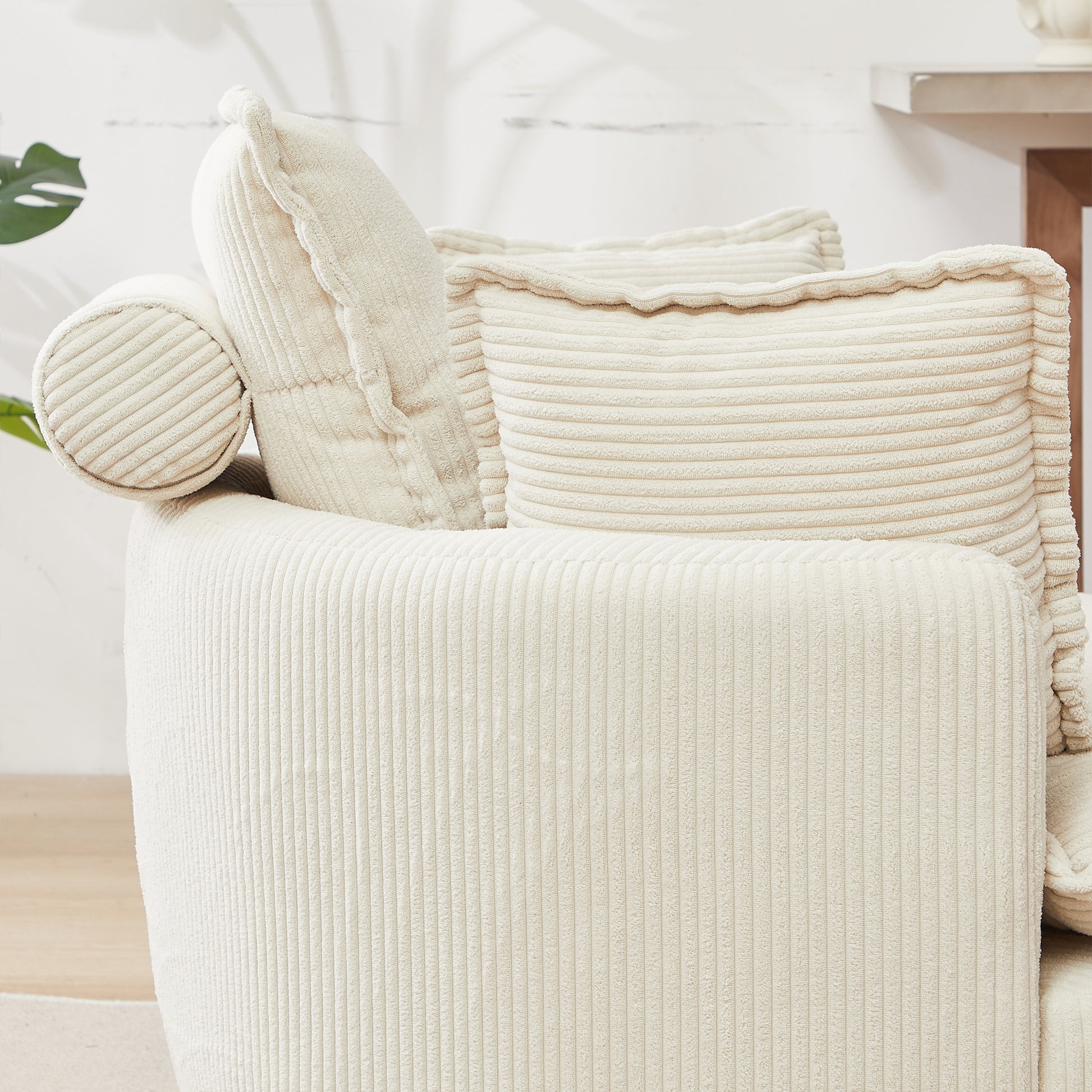 38"W Oversized Swivel Chair With Moon Storage Ottoman For Living Room, Modern Accent Round Loveseat Circle Swivel Barrel Chairs For Bedroom Cuddle Sofa Chair Lounger Armchair, 4 Pillows,Corduroy Beige Foam Corduroy