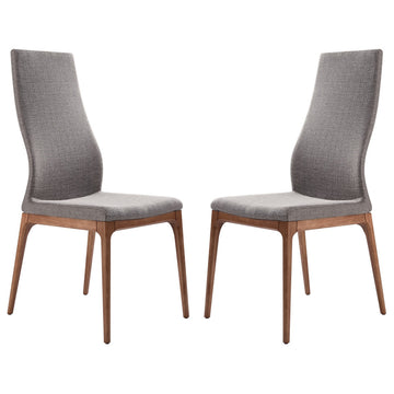 Fabric Sloped Elongated Back Dining Chair With Splayed Legs, Set Of 2,Gray Gray Wood Fabric