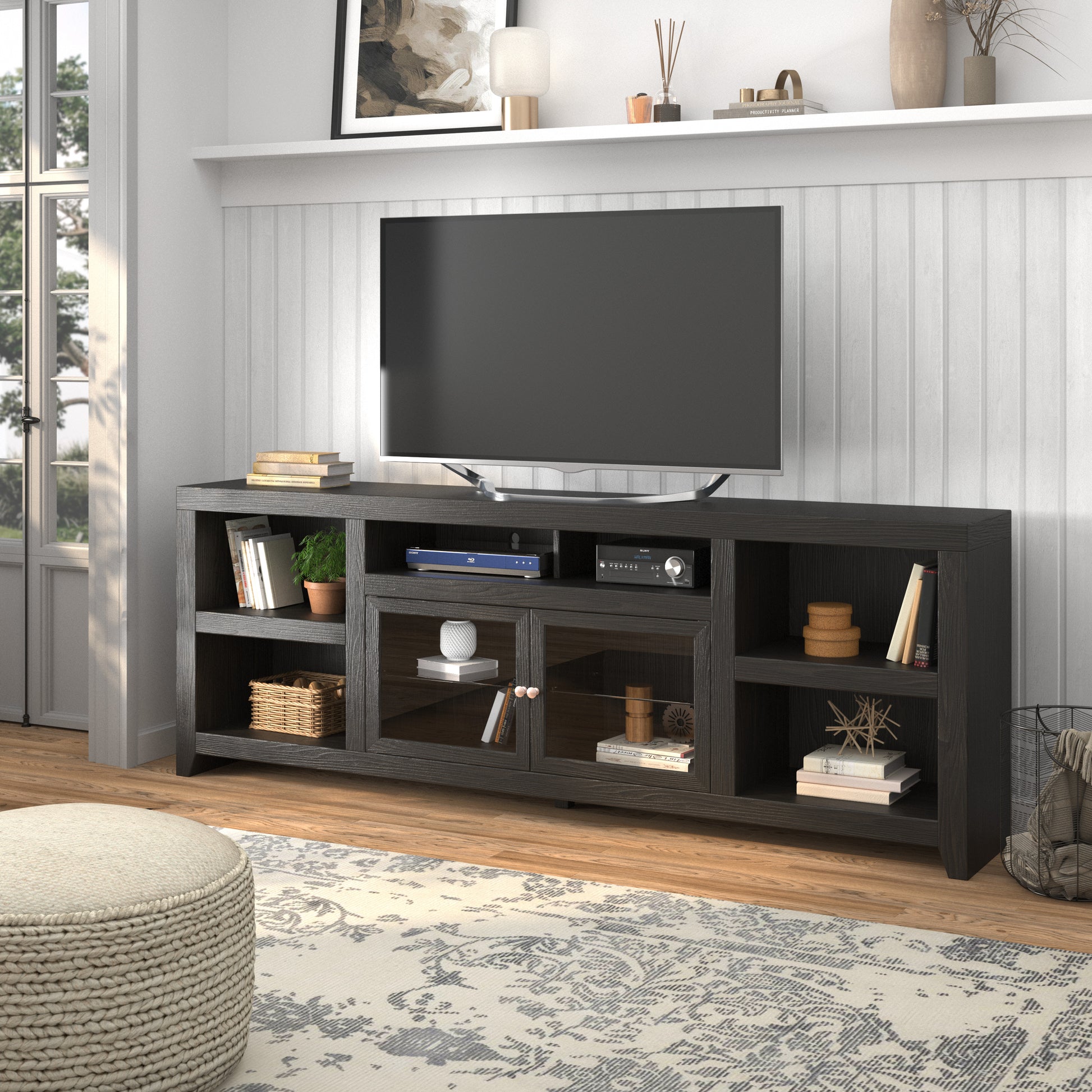 Skyline 95 Inch Tv Stand Console For Tvs Up To 100 Inches, No Assembly Required, Mocha Finish Brown Espresso Primary Living Space 90 Inches Or Larger 90 Inches Or Larger Contemporary,Modern Poplar 85 Inches Wood