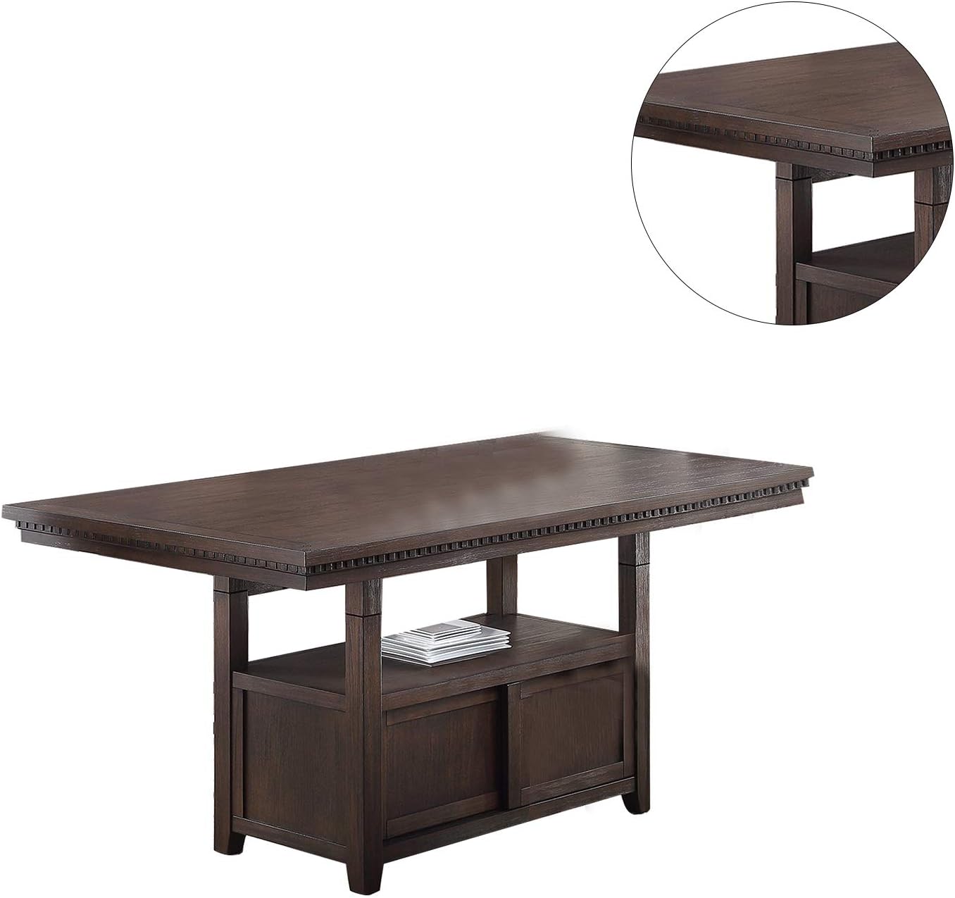 Dining Room Furniture Rustic Espresso Counter Height Table W Storage Base High Chairs 7Pc Counter Ht. Dining Set Rustic Espresso Faux Leather Upholstered Seats Espresso Wood Dining Room Solid Wood Pine Rectangular Dining Table With Chair Upholstered