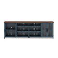 Nantucket 96 Inch Tv Stand Console For Tvs Up To 100 Inches, No Assembly Requried, Blue Denim And Whiskey Finish Blue Primary Living Space 90 Inches Or Larger 90 Inches Or Larger Coastal,Farmhouse Poplar 85 Inches Wood