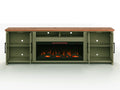 Vineyard 97 Inch Fireplace Tv Stand Console For Tvs Up To 100 Inches, Minimal Assembly, Sage Green And Fruitwood Finish 41 50 Electric No Green 400 Vent Free Primary Living Space Coastal,Farmhouse Poplar Yes Insert Wood Electric