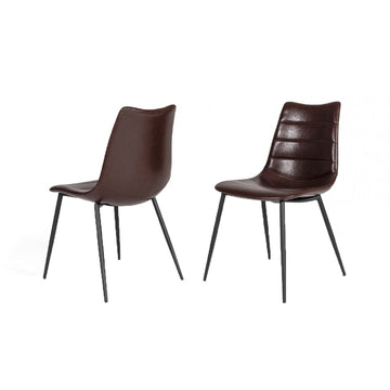 Dining Chair With Horizontal Stitching, Set Of 2, Brown Brown Fabric Metal
