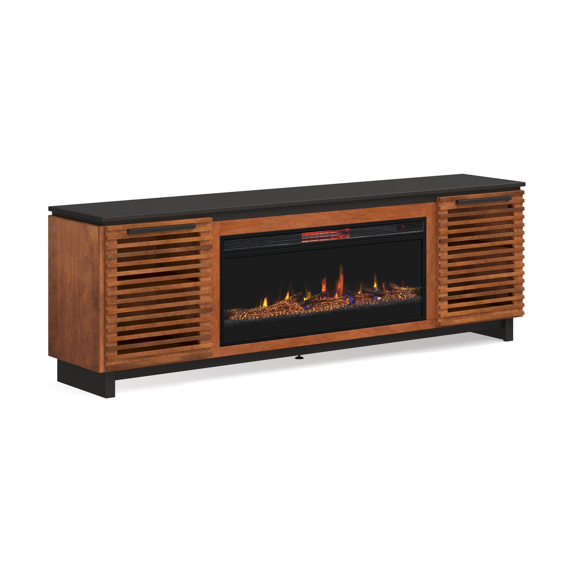 Graceland 86 Inch Fireplace Tv Stand Console For Tvs Up To 100 Inches, Minimal Assembly, Black With Bourbon Finish Electric Brown Primary Living Space Poplar Yes Insert Electric 41 50 No Brown 400 Vent Free Contemporary,Modern,Scandinavian Wood