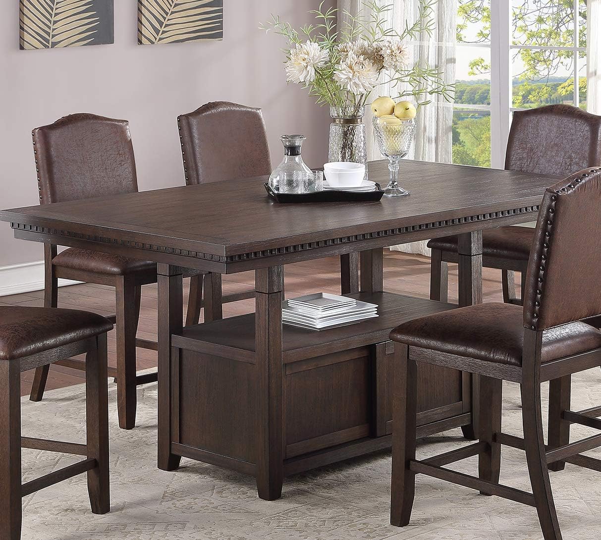 Dining Room Furniture Rustic Espresso Counter Height Table W Storage Base High Chairs 7Pc Counter Ht. Dining Set Rustic Espresso Faux Leather Upholstered Seats Espresso Wood Dining Room Solid Wood Pine Rectangular Dining Table With Chair Upholstered