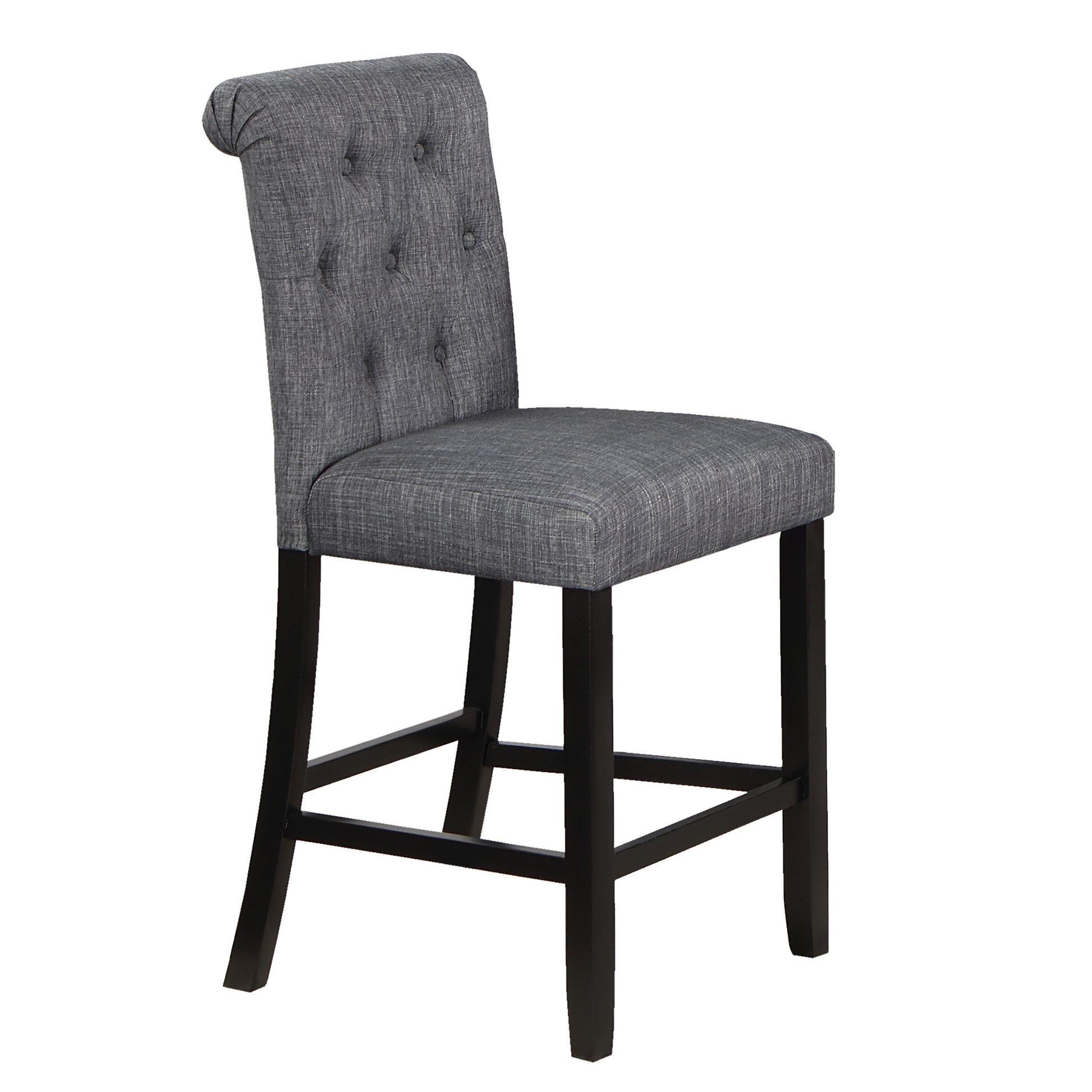 Charcoal Fabric Set Of 2Pc Counter Height Dining Chairs Contemporary Plush Cushion High Chairs Tufted Back Chair Kitchen Dining Room Charcoal Grey Dining Room Foam Contemporary,Modern,Transitional Dining Chairs Rubberwood Tufted Back Set Of 2 Solid Wood