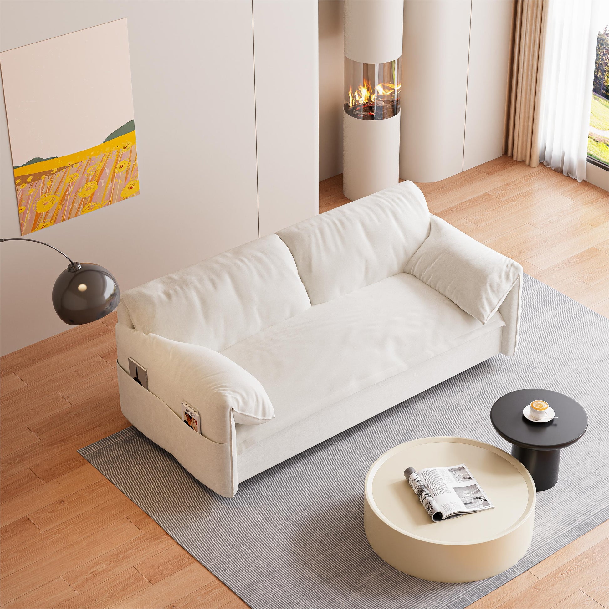 63.8" Queen Pull Out Sofa Bed, 3 In 1 Convertible Sleeper Sofa With Side Storage,Multi Functional Velvet Loveseat Bed For Living Room,Bedroom,Apartment,Office,Beige Old Sku:W1885122051 Beige Velvet Velvet 2 Seat