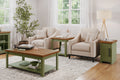 Vineyard 48 Inch Coffee Table, No Assembly Required, Sage Green And Fruitwood Finish Green Casters Or Wheels Primary Living Space Coastal,Farmhouse Freestanding Poplar Rectangular Shelves Coffee & End Tables Wood