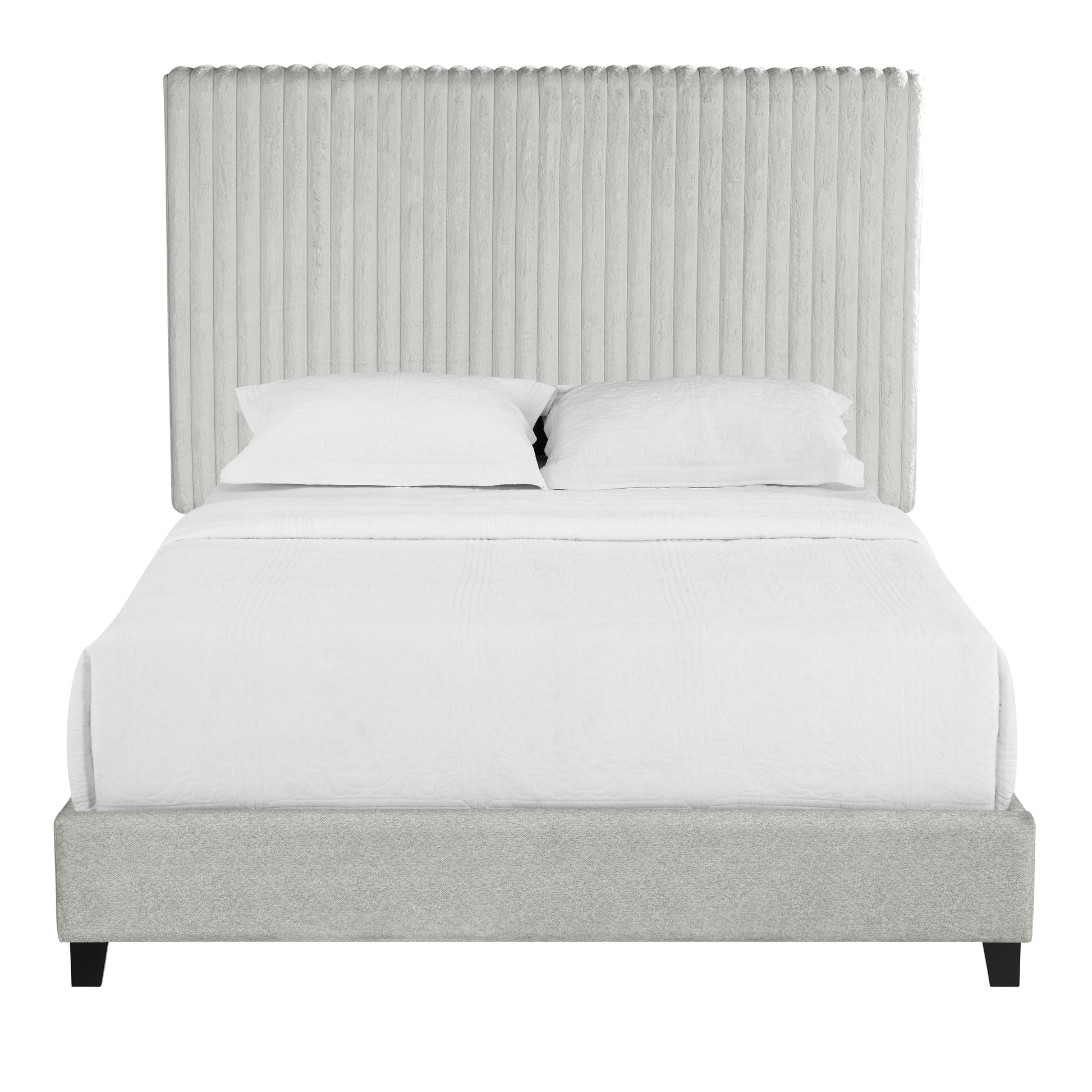 Queen Size Minky Stone Upholstered Platform Bed Box Spring Required Queen Stone Gray Wood Bedroom Contemporary,Modern,Transitional Bed Frame Foam Polyester Polyester