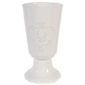 10 Inch Stone Vase, Flared Pedestal Base, Glaze White White Stone