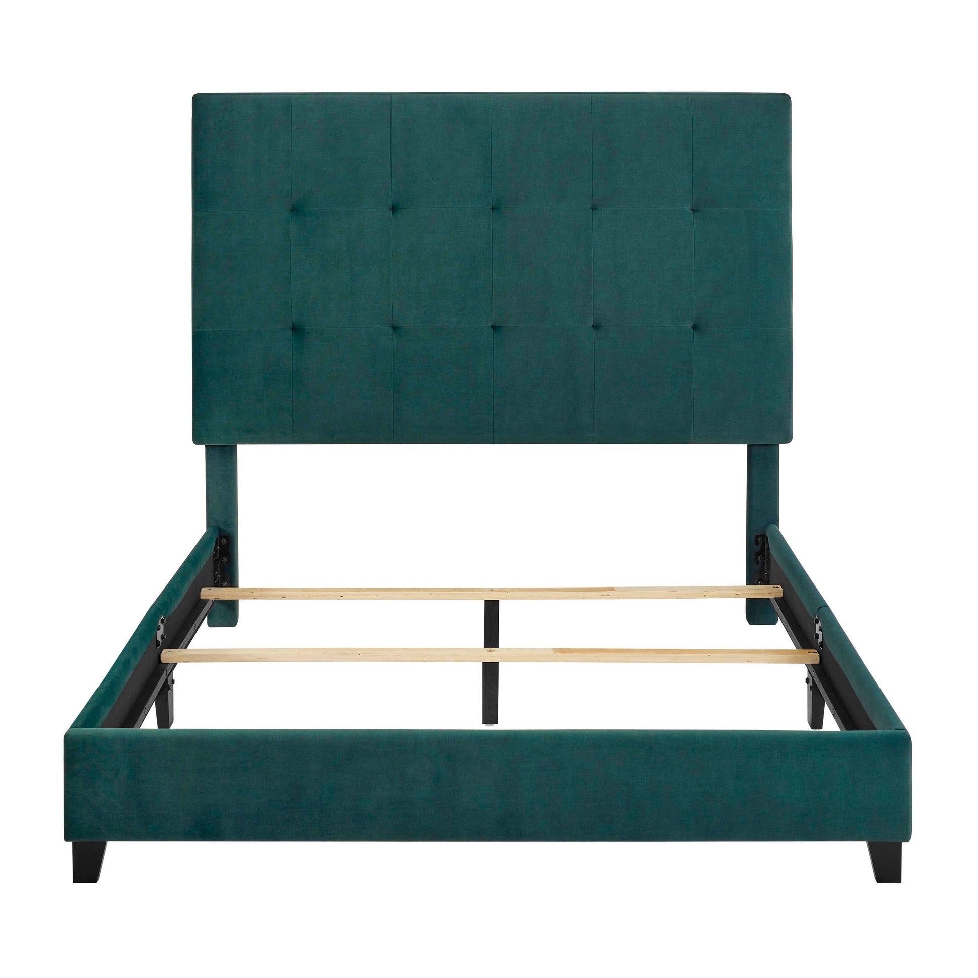 Queen Size Green Velvet Tufted Upholstered Platform Bed Box Spring Required Queen Green Wood Bedroom Contemporary,Modern,Transitional Bed Frame Foam Velvet Polyester