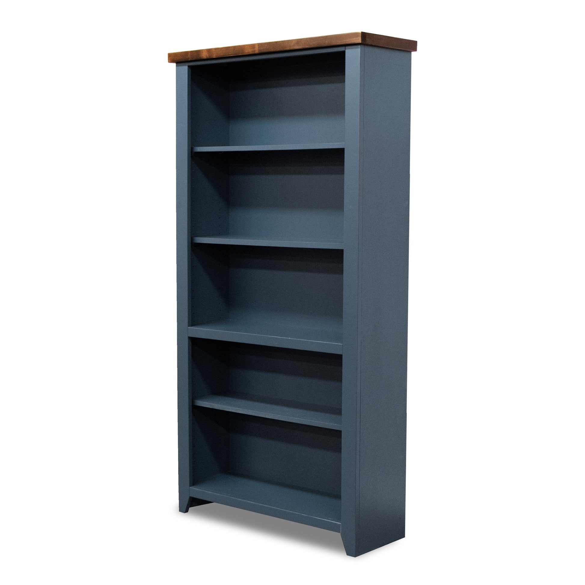 Nantucket 72 Inch High 5 Shelf Bookcase, No Assembly Required, Blue Denim And Whiskey Finish 5 Blue Standard Horizontal Office Closed Back Wood Coastal,Farmhouse Poplar Wood