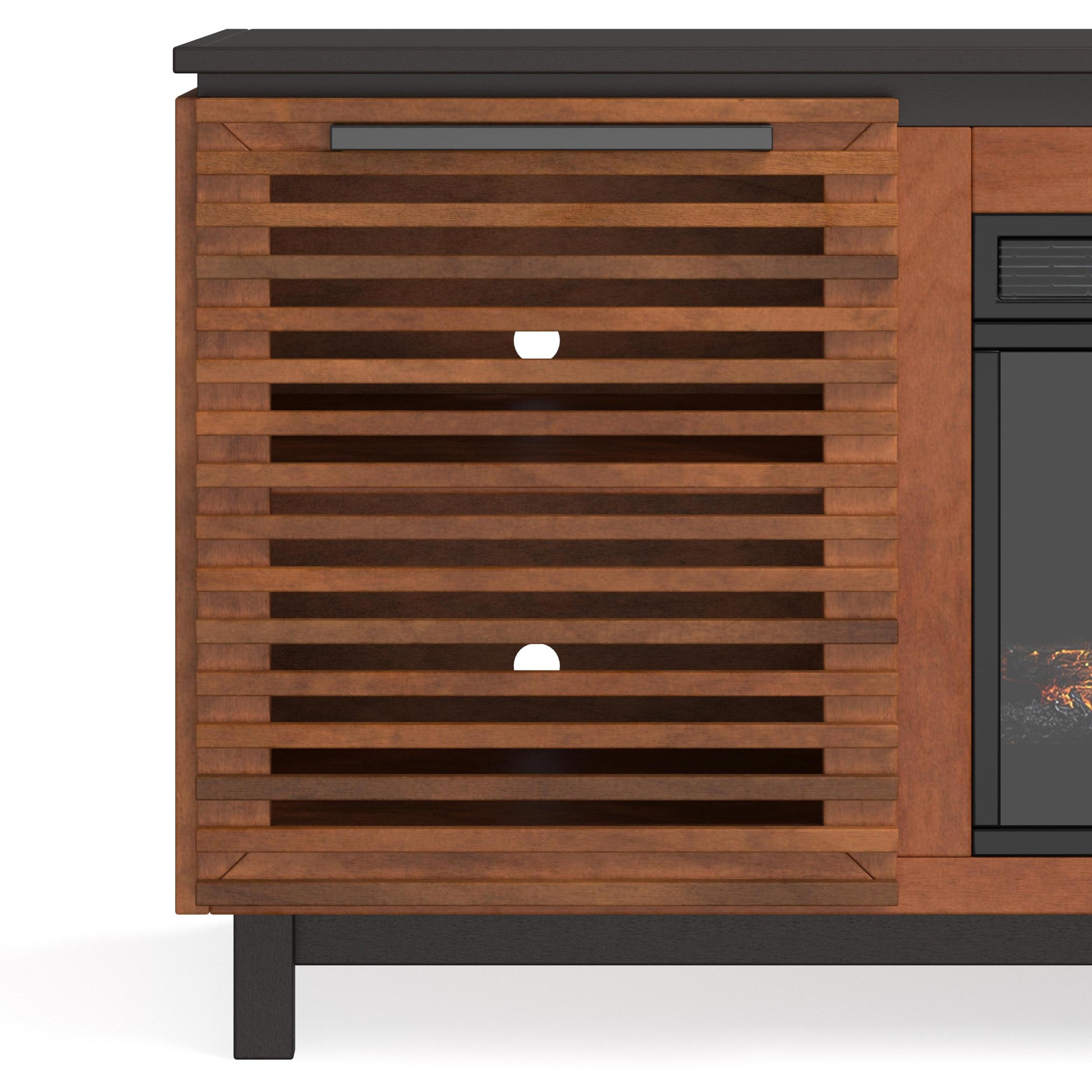 Graceland 86 Inch Fireplace Tv Stand Console For Tvs Up To 100 Inches, Minimal Assembly, Black With Bourbon Finish Electric Brown Primary Living Space Poplar Yes Insert Electric 41 50 No Brown 400 Vent Free Contemporary,Modern,Scandinavian Wood
