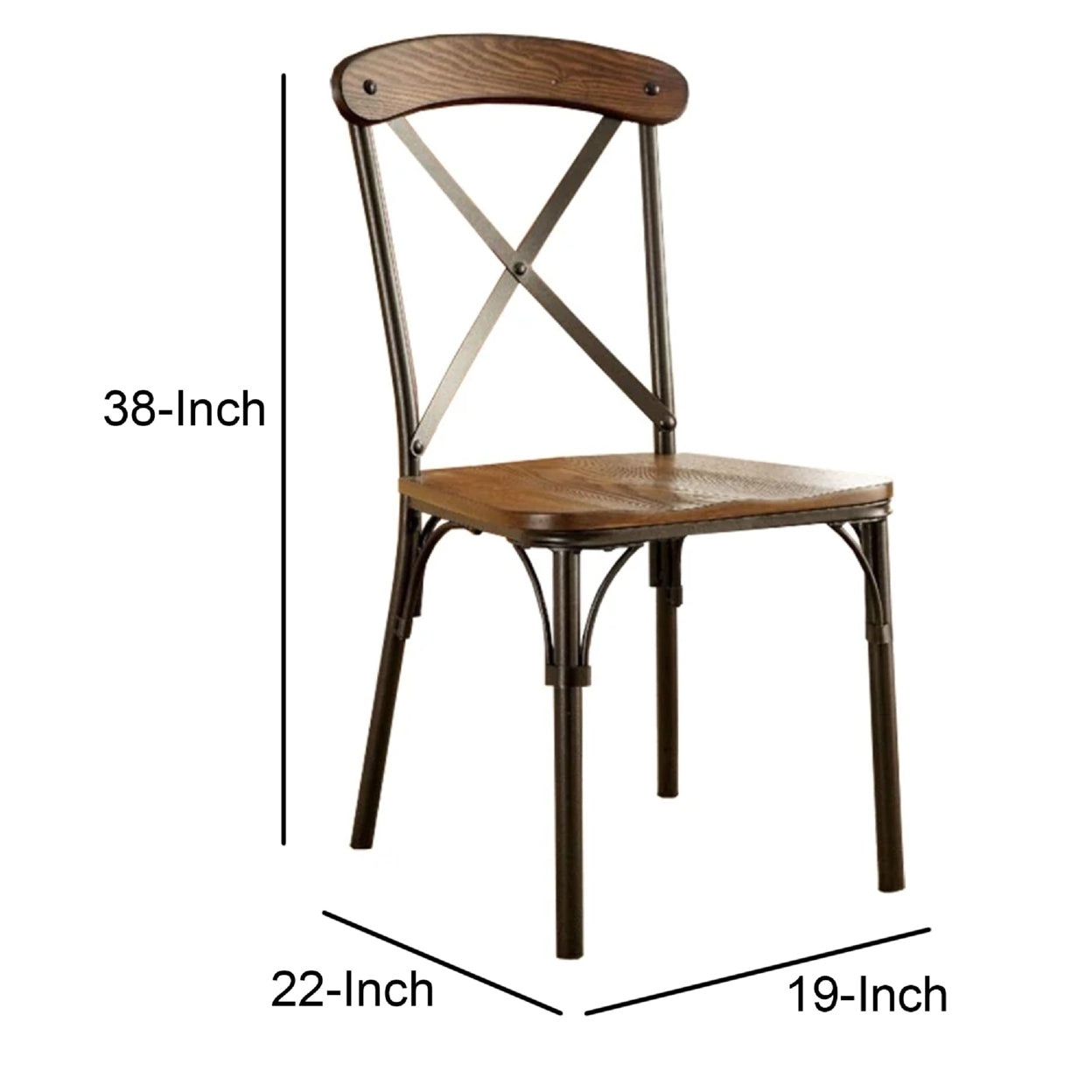 Industrial Style Set Of 2Pcs Dining Chairs Metal Frame Natural Elm, Bronze Wooden Contour Seat Kitchen Dining Room Furniture Wood Natural Dining Room Contemporary,Industrial,Modern Dining Chairs Cross Back Set Of 2 Metal & Wood