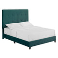 Queen Size Green Velvet Tufted Upholstered Platform Bed Box Spring Required Queen Green Wood Bedroom Contemporary,Modern,Transitional Bed Frame Foam Velvet Polyester