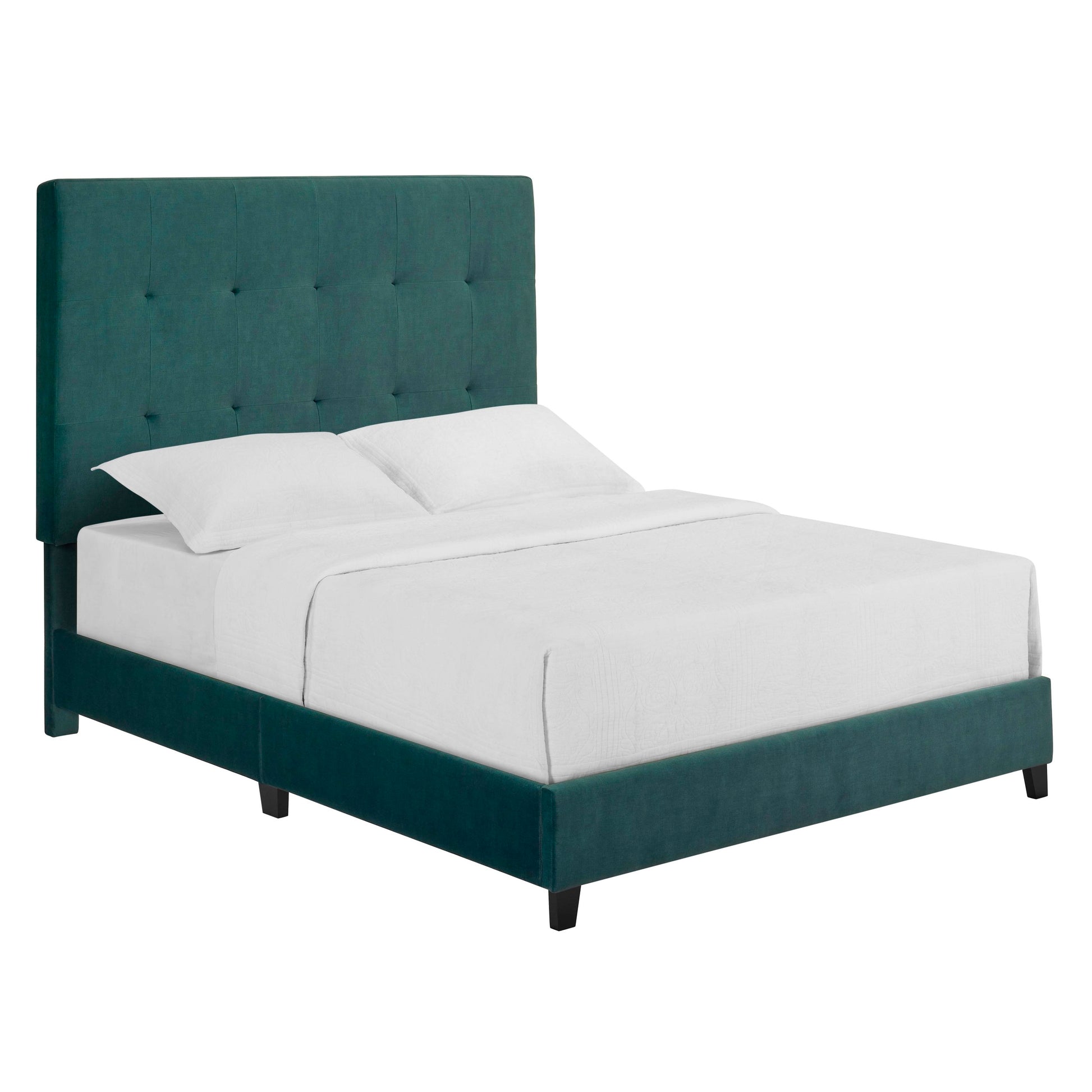 Queen Size Green Velvet Tufted Upholstered Platform Bed Box Spring Required Queen Green Wood Bedroom Contemporary,Modern,Transitional Bed Frame Foam Velvet Polyester