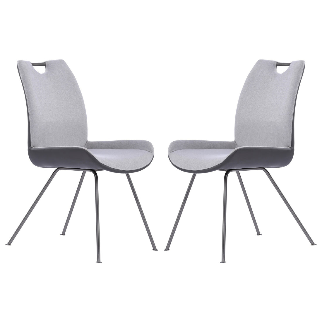 Curved Back Dining Chair With Bucket Design Seat, Set Of 2, Gray Gray Fabric Metal