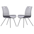 Curved Back Dining Chair With Bucket Design Seat, Set Of 2, Gray Gray Fabric Metal