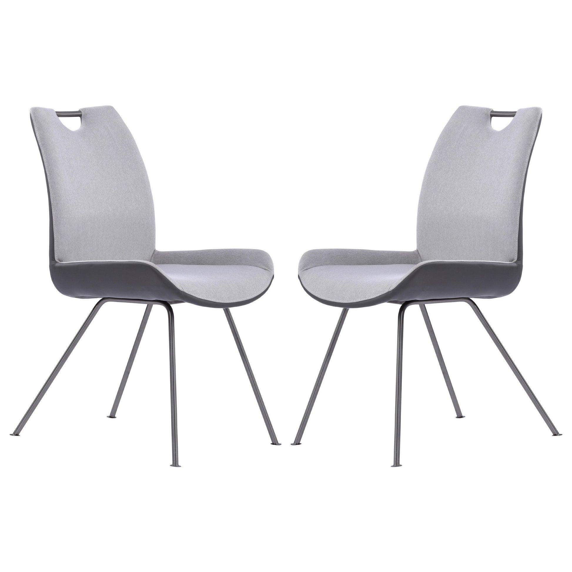 Curved Back Dining Chair With Bucket Design Seat, Set Of 2, Gray Gray Fabric Metal