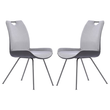 Curved Back Dining Chair With Bucket Design Seat, Set Of 2, Gray Gray Fabric Metal