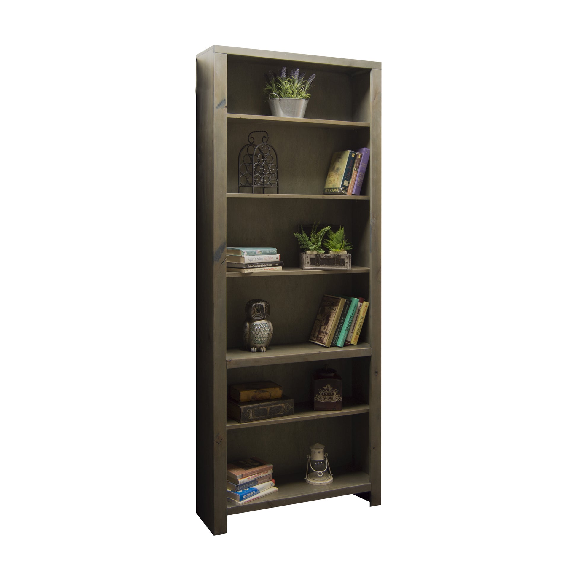 Joshua Creek 84 Inch High 6 Shelf Bookcase, No Assembly Required, Barnwood Finish 6 Brown Brown Standard Horizontal Office Closed Back Wood Lodge,Rustic Alder Wood