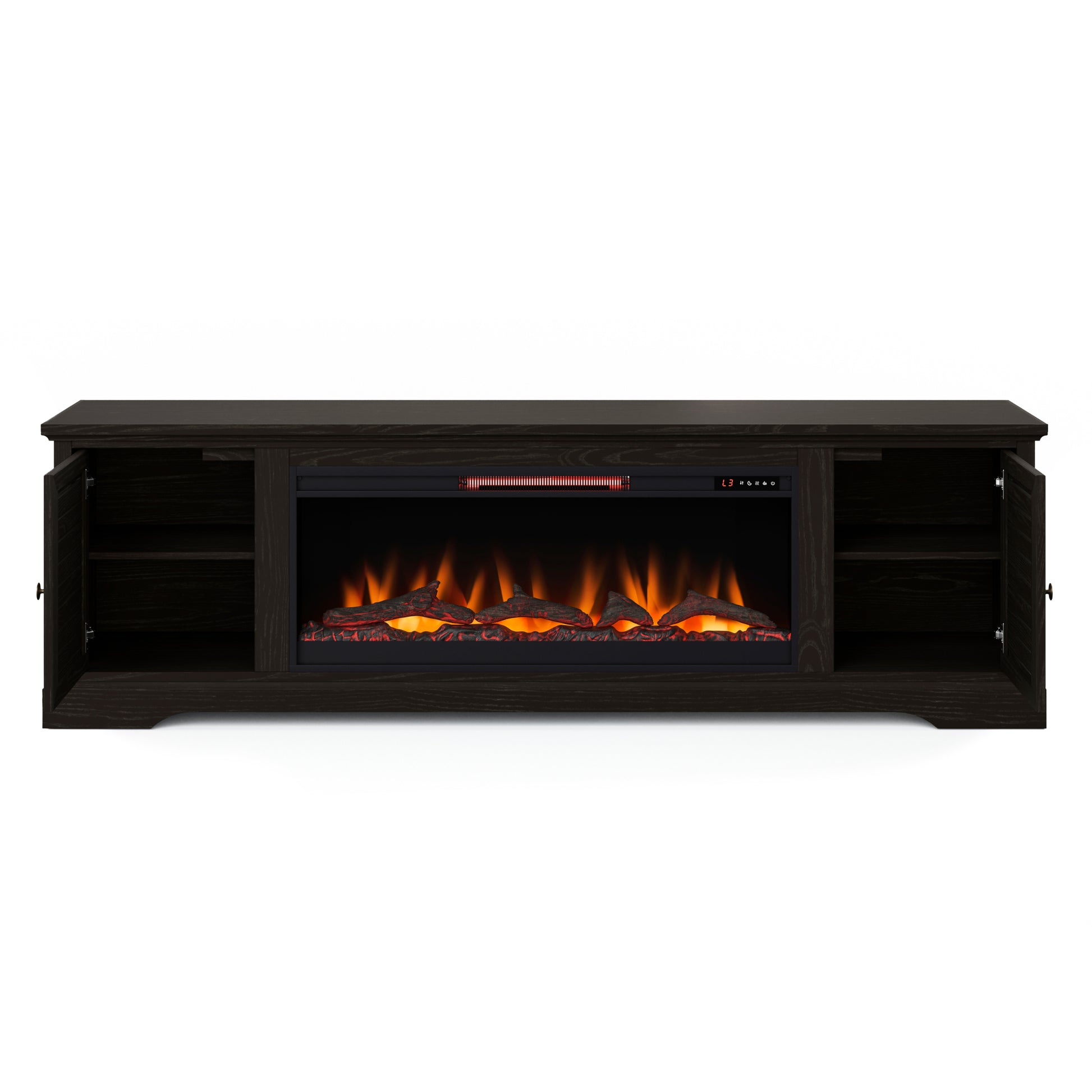 Topanga 83 Inch Electric Fireplace Tv Console For Tvs Up To 95 Inches, Minimal Assembly, C Finish 41 50 Electric No Black 400 Vent Free Primary Living Space Coastal,Rustic,Transitional Oak Yes Insert Wood Electric