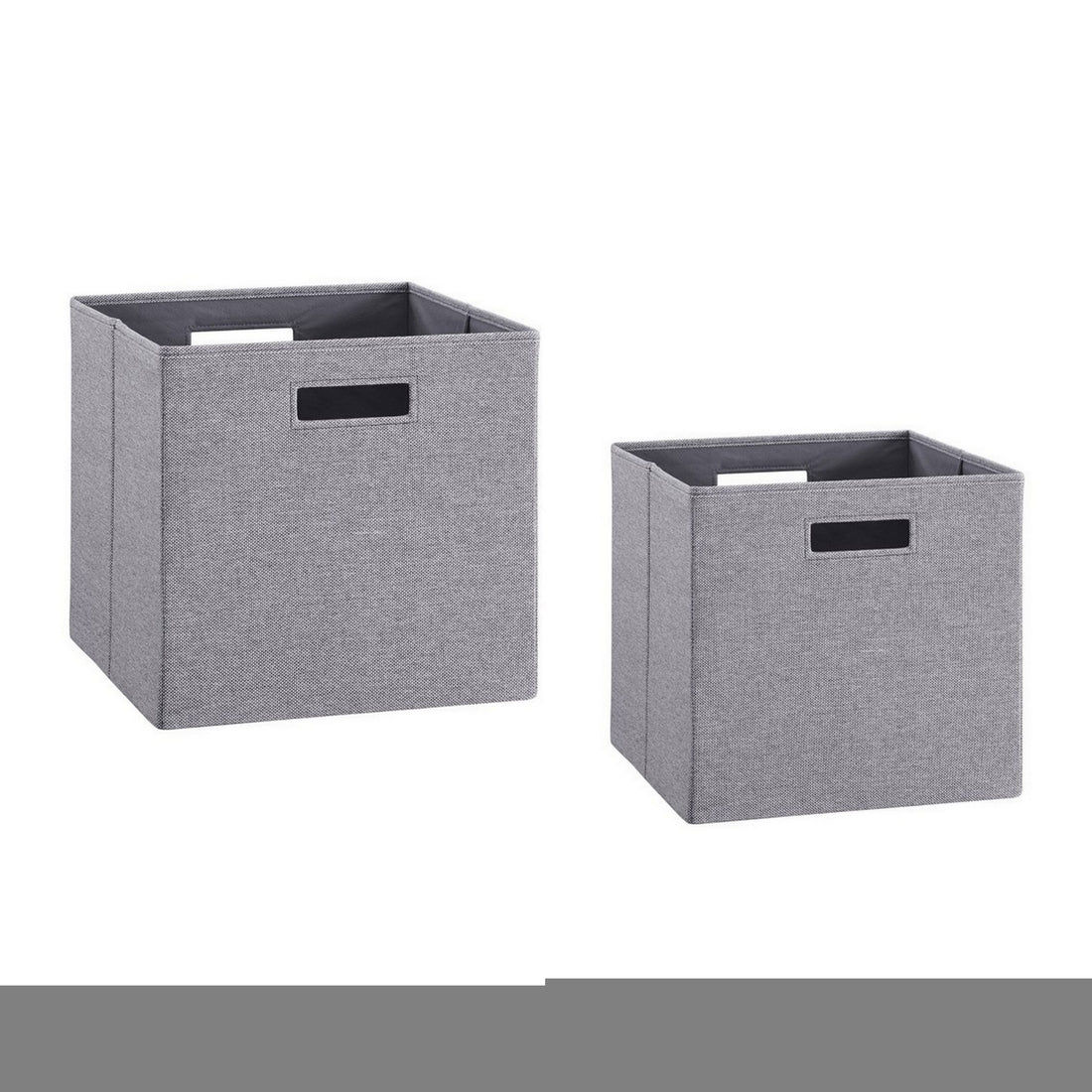 13, 11 Inch Fabric Draped Foldable Storage Bin, Cutout Handles, Set Of 2, Gray Gray Wood Fabric