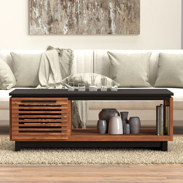 Graceland 47" Coffee Table, No Assembly Required, Black With Bourbon Finish Brown Brown Primary Living Space Contemporary,Modern,Scandinavian Freestanding Poplar Rectangular Open Storage Coffee & End Tables Wood