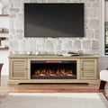 Topanga 83 Inch Electric Fireplace Tv Console For Tvs Up To 95 Inches, Minimal Assembly, Alabaster Finish 41 50 Electric No Beige 400 Vent Free Primary Living Space Coastal,Rustic,Transitional Oak Yes Insert Wood Electric