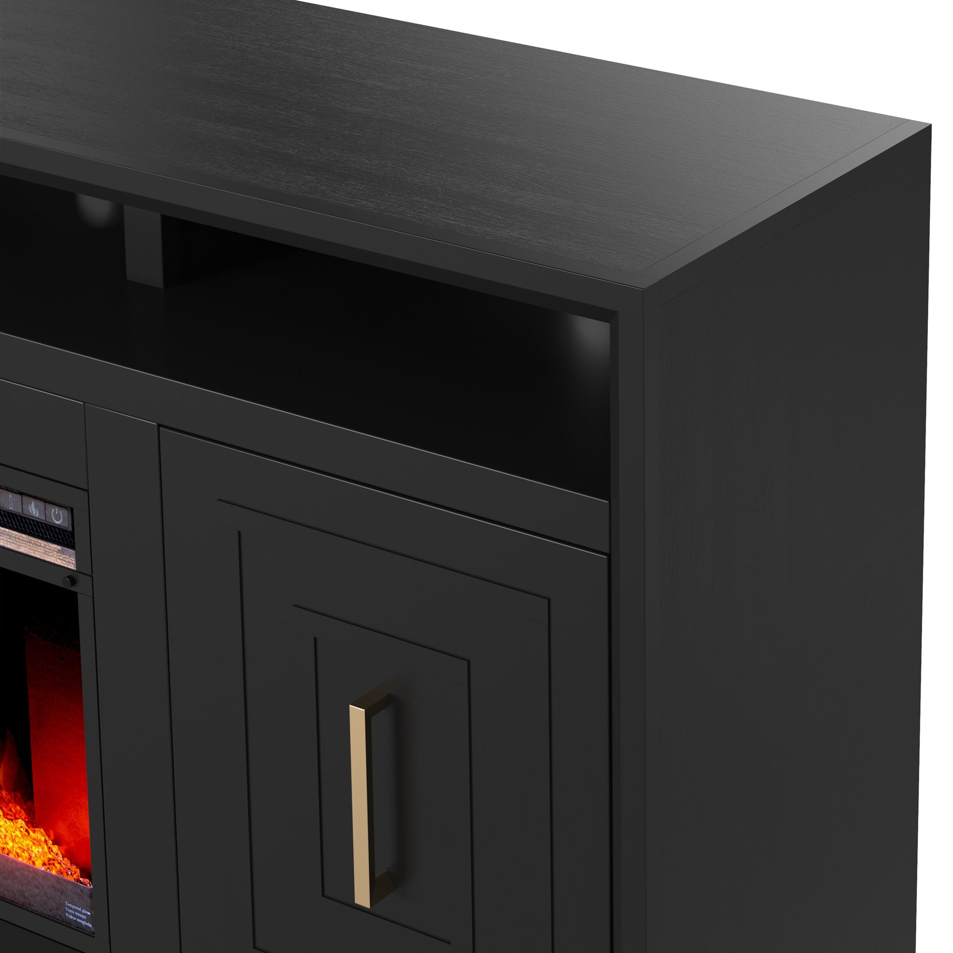 Sunset 83 Inch Electric Fireplace Tv Stand For Tvs Up To 95 Inches, Minimal Assembly, Black Finish 41 50 Electric No Black 400 Vent Free Primary Living Space Contemporary,Modern Poplar Yes Insert Wood Electric