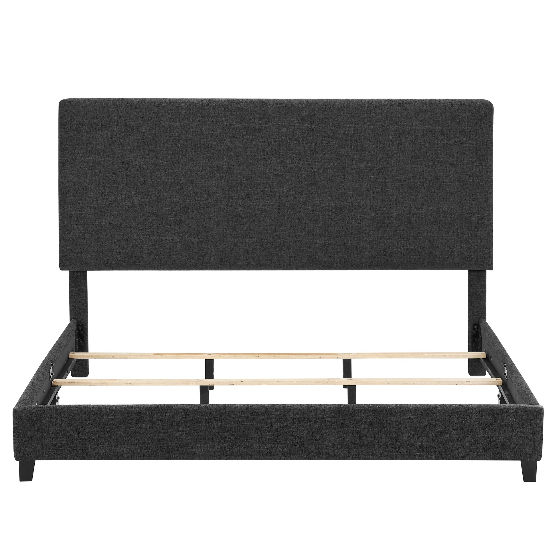 King Size Charcoal Grey Upholstered Platform Bed Box Spring Required King Grey Wood Bedroom Contemporary,Modern,Transitional Bed Frame Foam Polyester Polyester