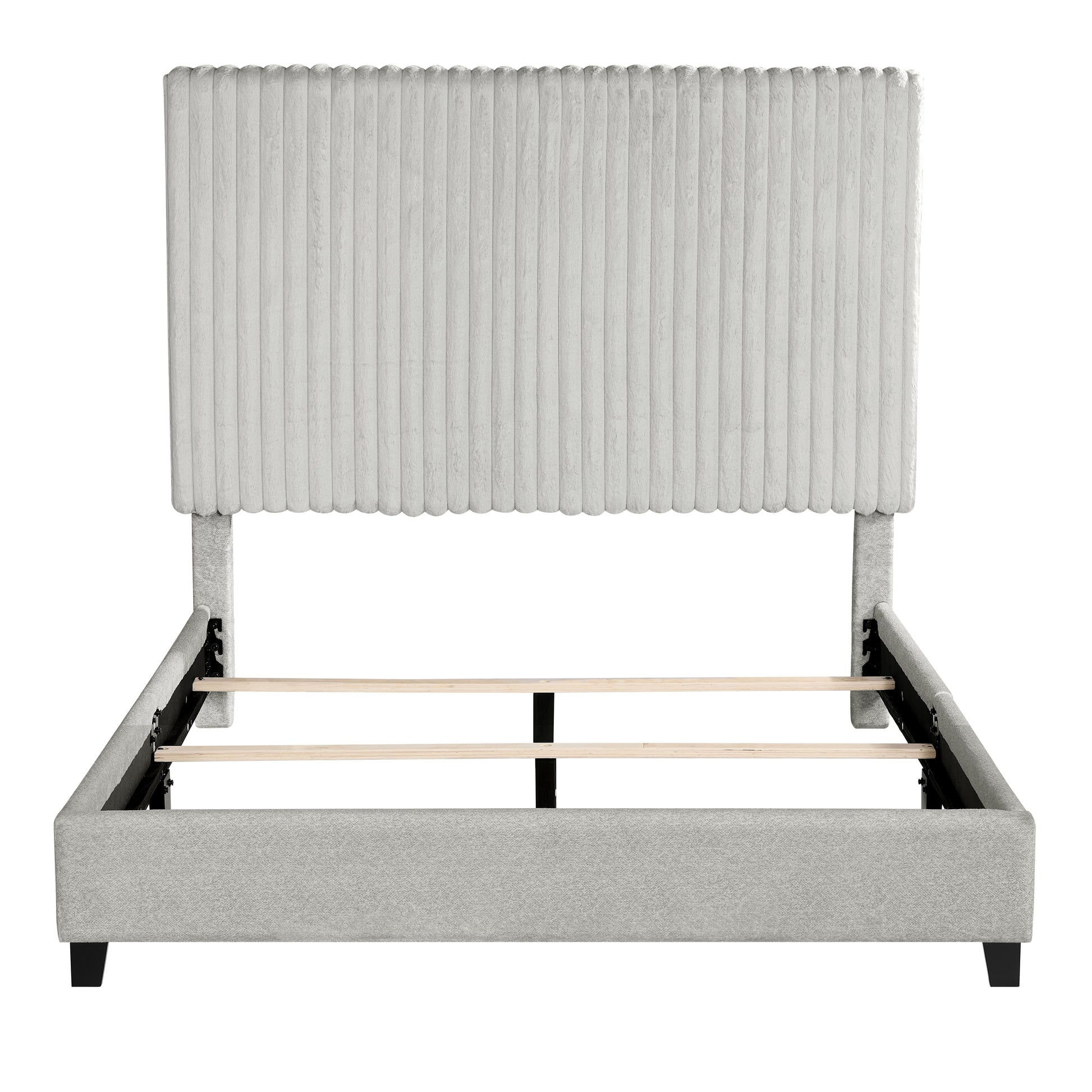 Queen Size Minky Stone Upholstered Platform Bed Box Spring Required Queen Stone Gray Wood Bedroom Contemporary,Modern,Transitional Bed Frame Foam Polyester Polyester