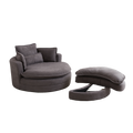 52' Swivel Accent Barrel Modern Grey Sofa Lounge Club Big Round Chair With Storage Ottoman Chenille Fabric For Living Room Hotel With 4 Pillows Grey Foam Chenille