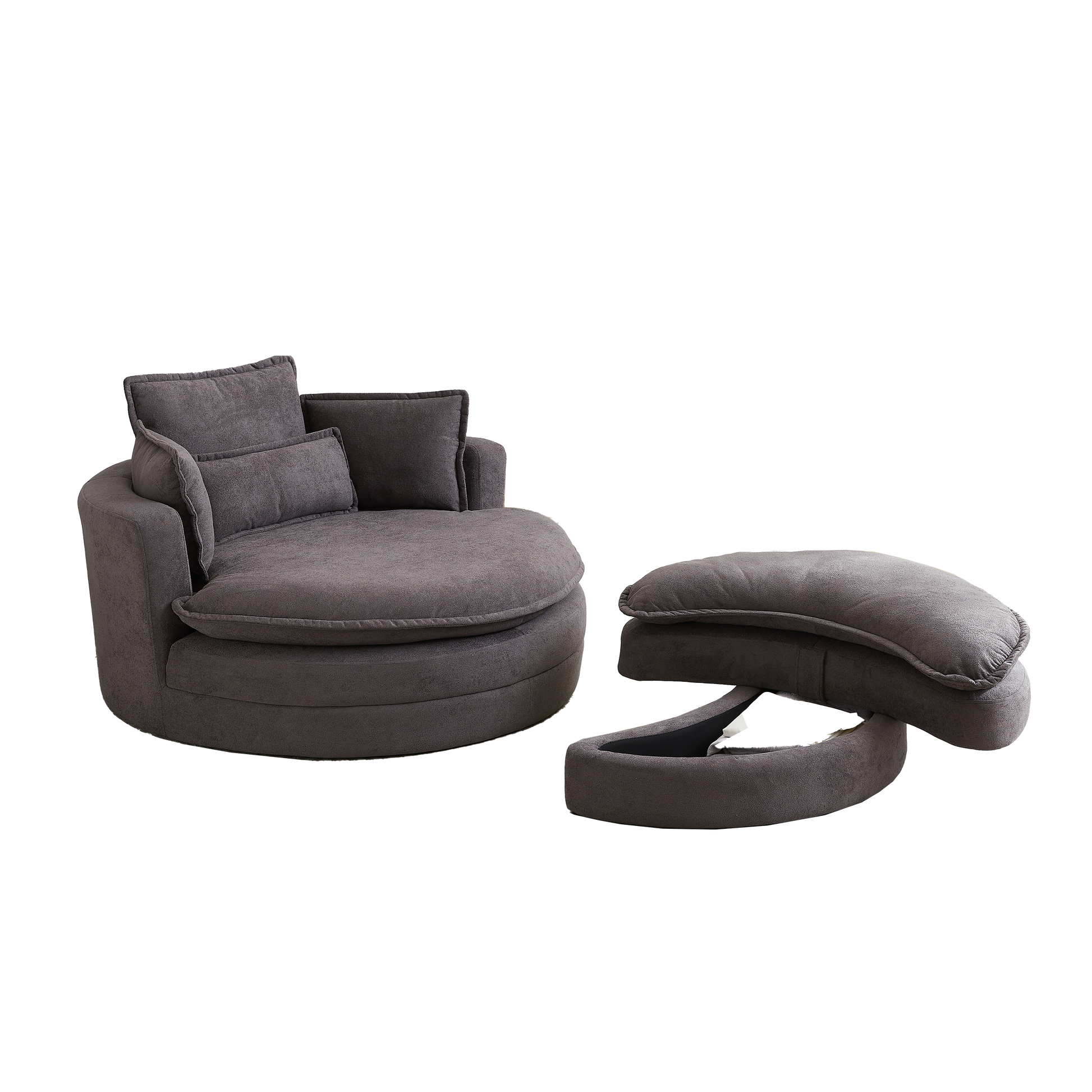 52' Swivel Accent Barrel Modern Grey Sofa Lounge Club Big Round Chair With Storage Ottoman Chenille Fabric For Living Room Hotel With 4 Pillows Grey Foam Chenille
