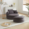 52' Swivel Accent Barrel Modern Grey Sofa Lounge Club Big Round Chair With Storage Ottoman Chenille Fabric For Living Room Hotel With 4 Pillows Grey Foam Chenille
