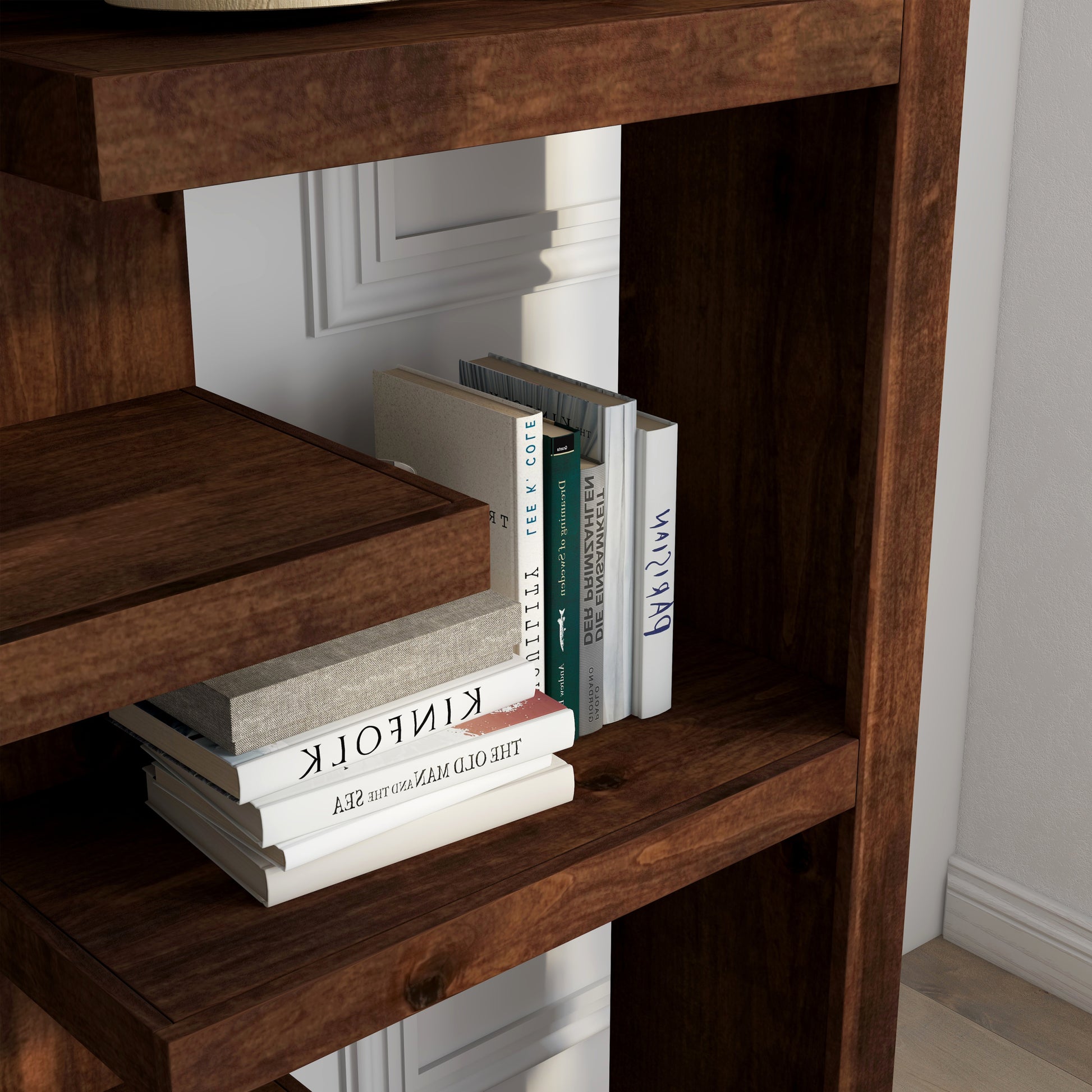 Sausalito 72 Inch High 6 Shelf Bookcase, No Assembly Required, Whiskey Finish 6 Brown Brown Standard Horizontal Office Open Back Wood Modern,Rustic Alder Wood