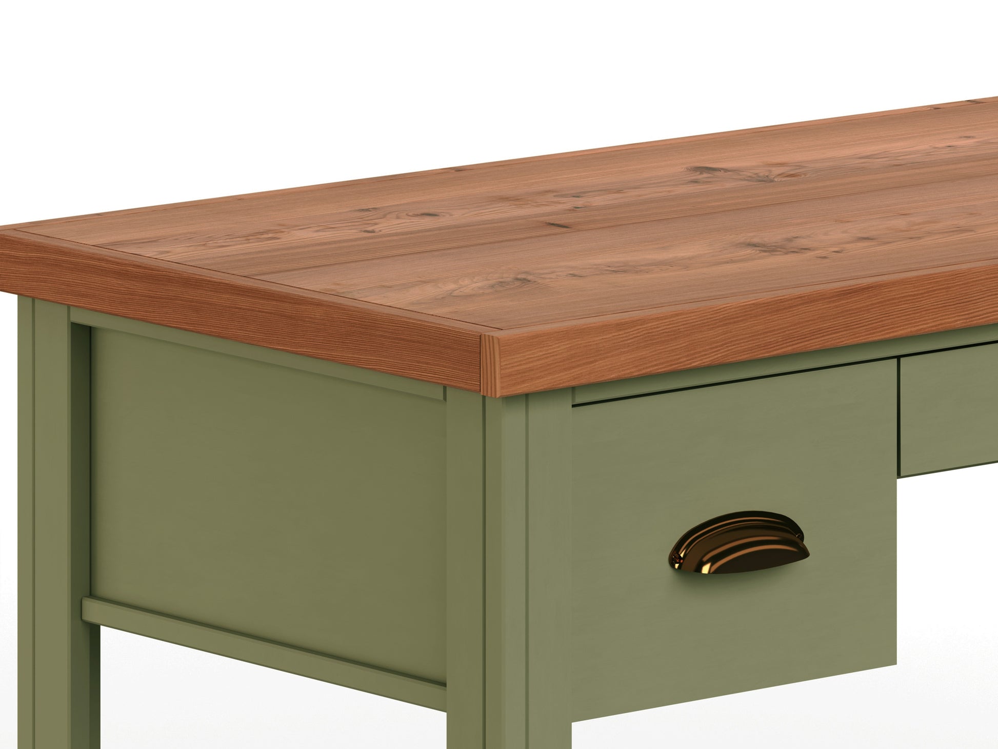 Vineyard 53 Inch Writing Desk, No Assembly Required, Sage Green And Fruitwood Finish Green Keyboard Tray Writting Desk Office Coastal,Farmhouse Freestanding Poplar Rectangular Drawers Desk Wood