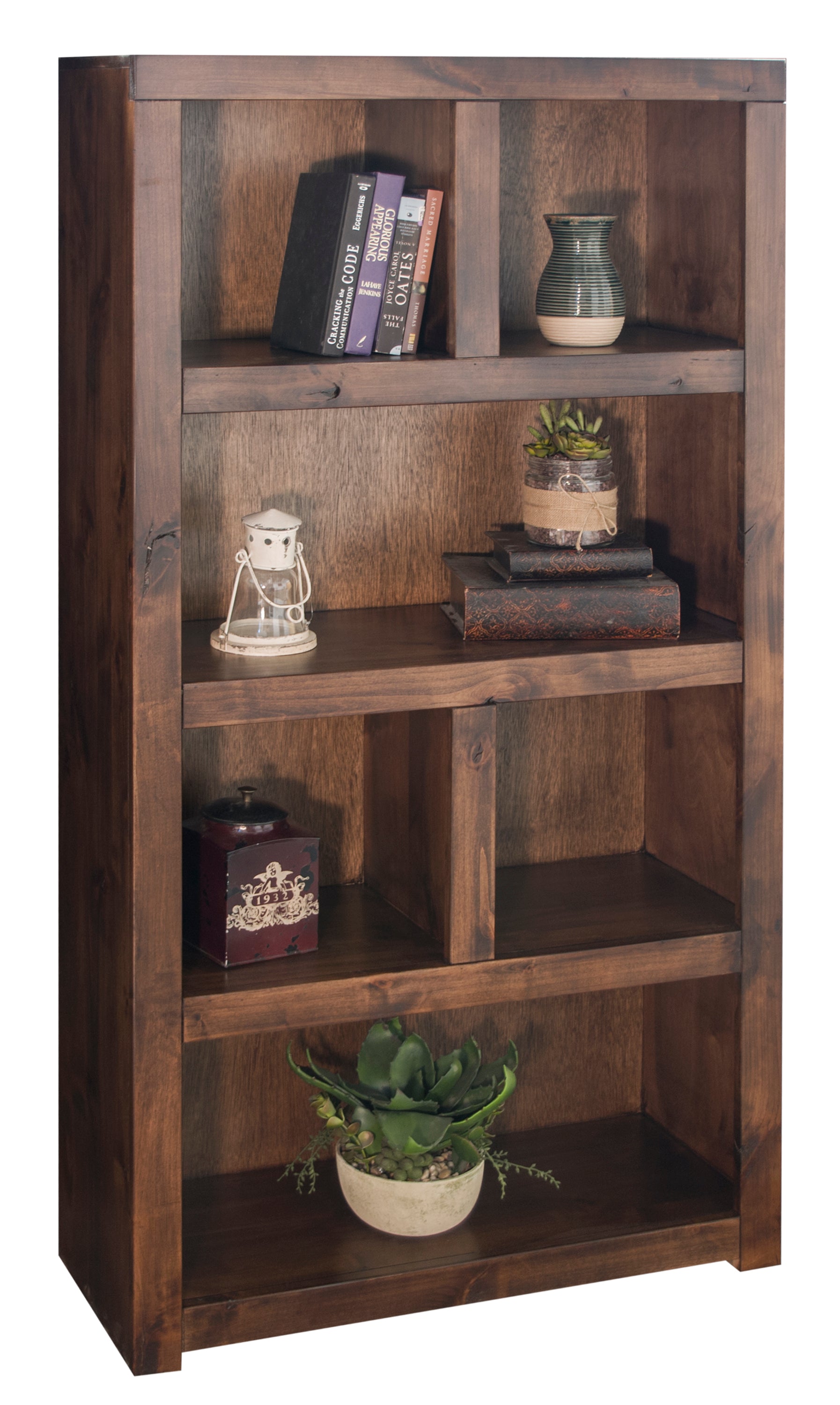 Sausalito 64 Inch High Bookcase, No Assembly Required, Whiskey Finish 6 Brown Brown Standard Horizontal Primary Living Space Closed Back Wood Rustic,Transitional Alder Wood