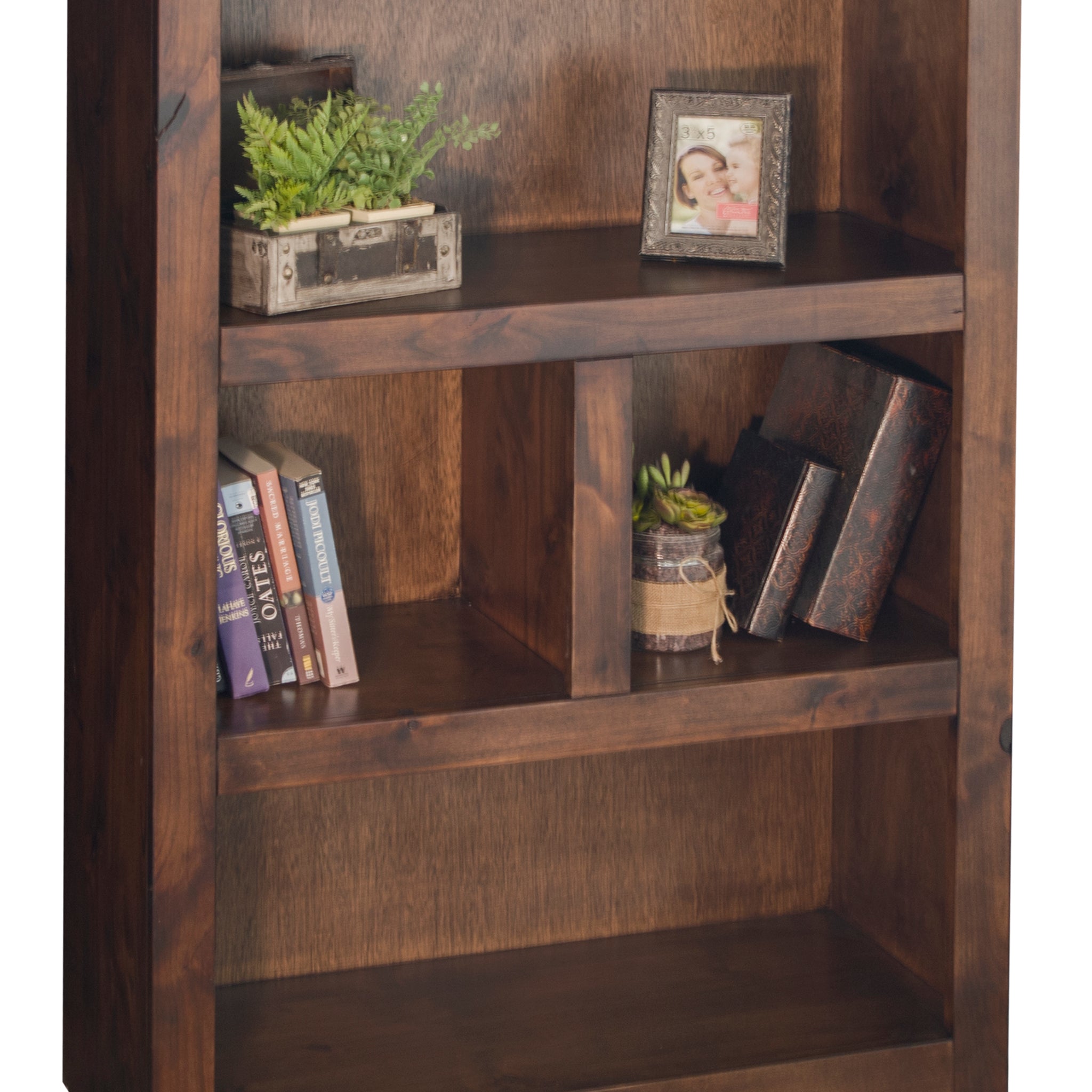 Sausalito 49 Inch High Bookcase, No Assembly Required, Whiskey Finish 4 Brown Brown Standard Horizontal Office Closed Back Wood Rustic,Transitional Alder Wood