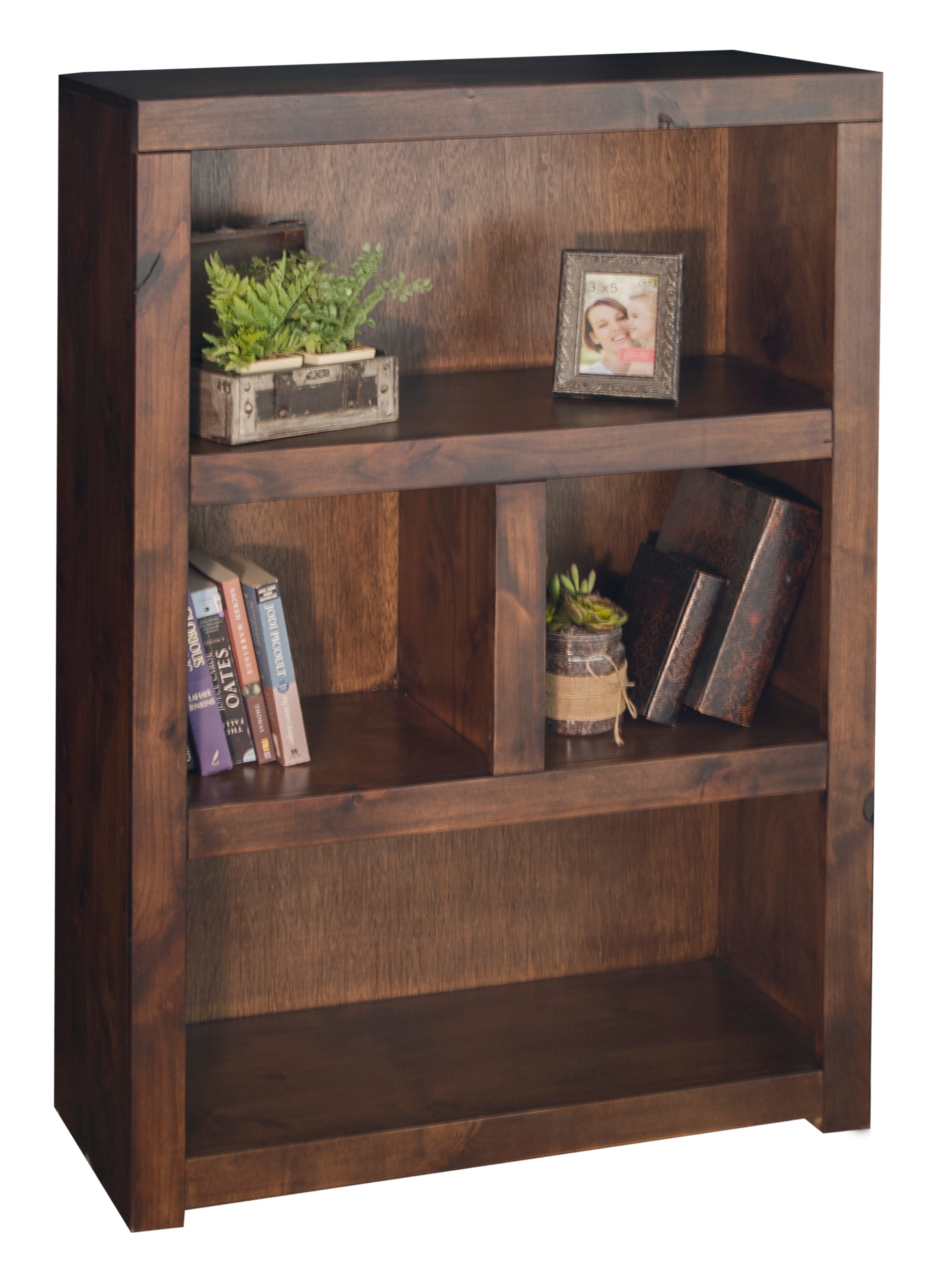 Sausalito 49 Inch High Bookcase, No Assembly Required, Whiskey Finish 4 Brown Brown Standard Horizontal Office Closed Back Wood Rustic,Transitional Alder Wood