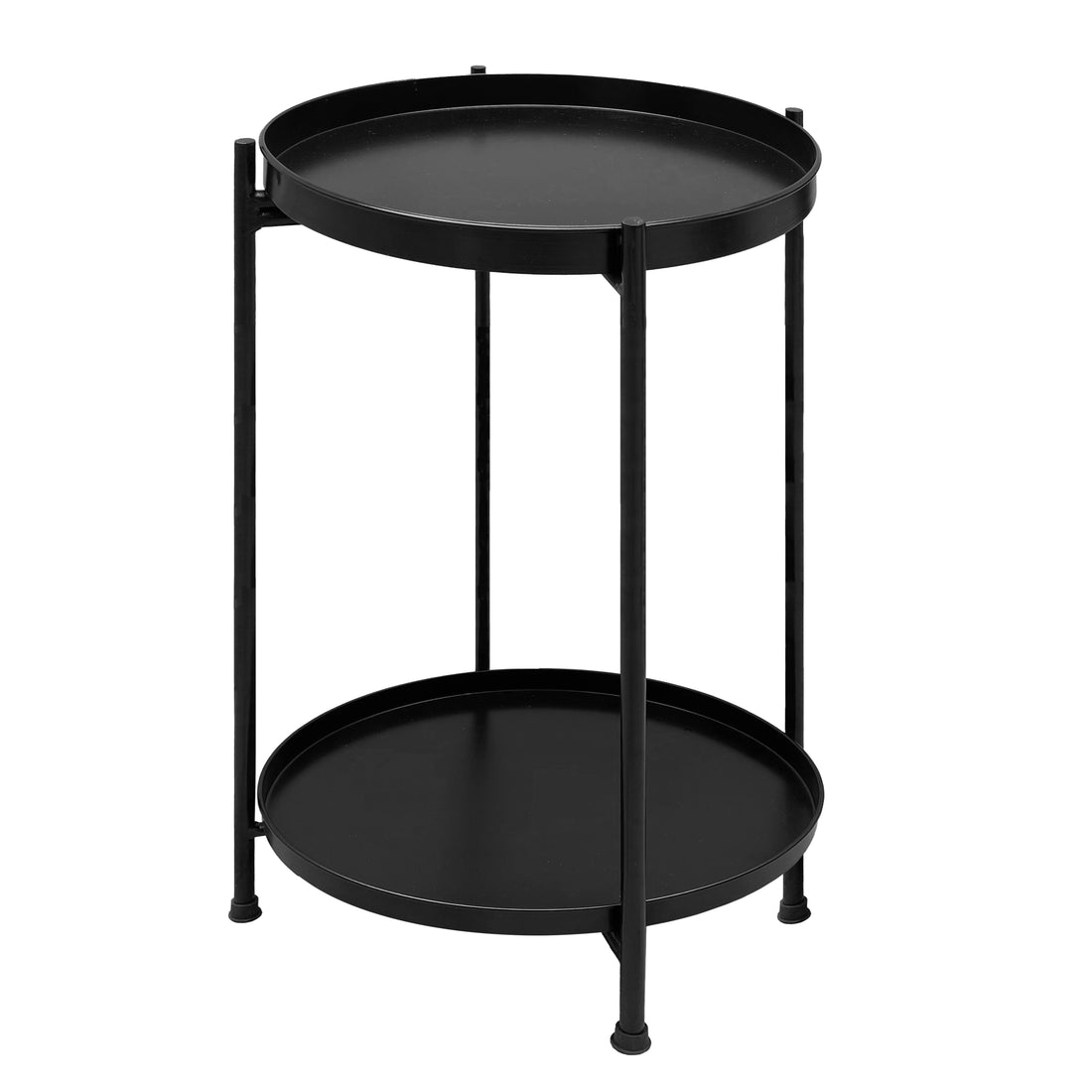 15 Inch Modern Side End Table, Metal Round Tray Top, Foldable Legs, Black Black Iron