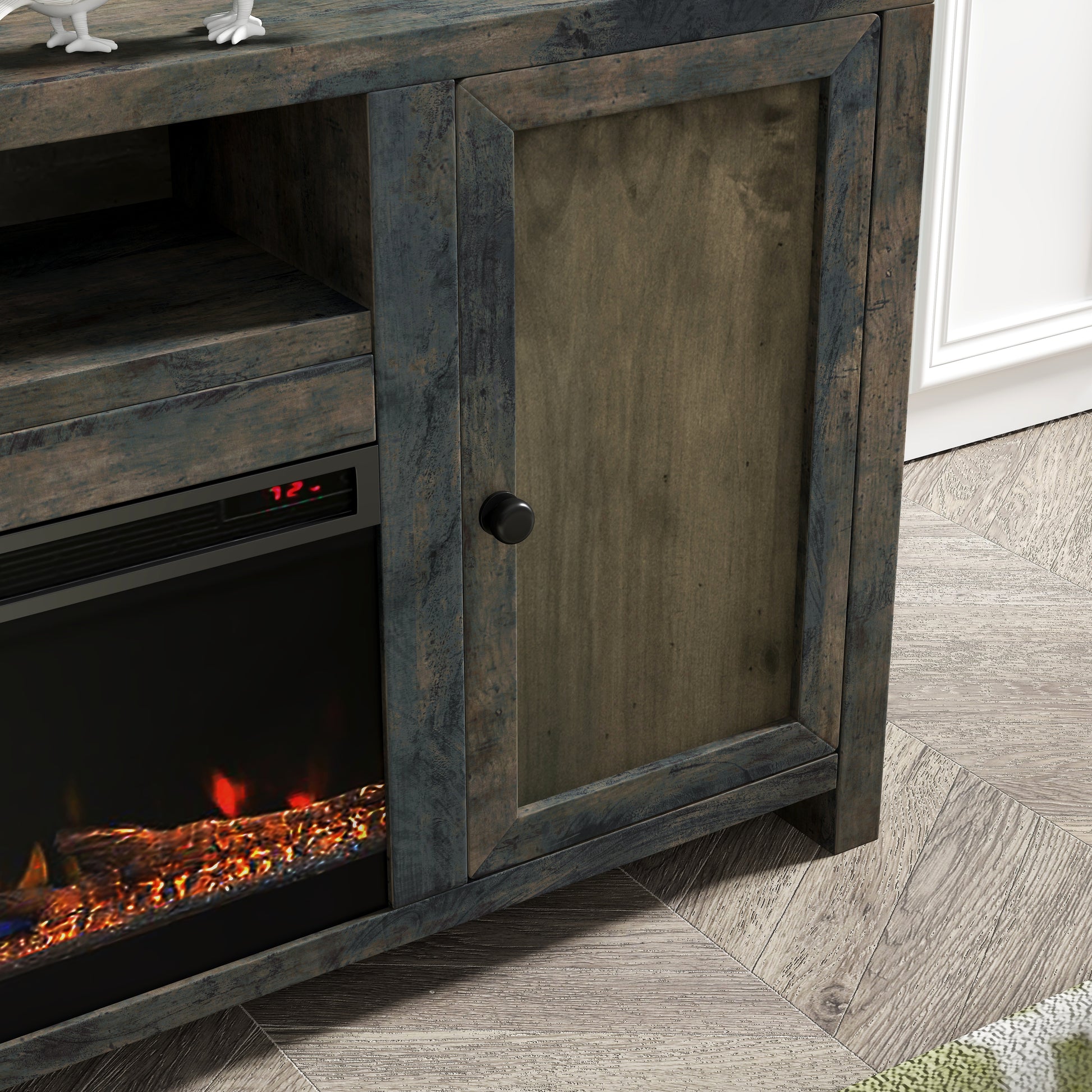 Joshua Creek 83 Inch Electric Fireplace Tv Stand For Tvs Up To 95 Inches, Minimal Assembly, Barnwood Finish Electric Brown Primary Living Space Alder Yes Insert Electric 41 50 No Brown 400 Vent Free