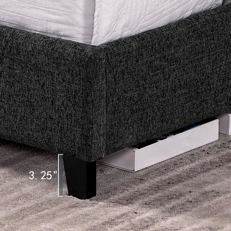King Size Charcoal Grey Upholstered Platform Bed Box Spring Required King Grey Wood Bedroom Contemporary,Modern,Transitional Bed Frame Foam Polyester Polyester