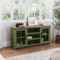 Vineyard 67 Inch Tv Stand Console For Tvs Up To 80 Inches, No Assembly Required, Sage Green And Fruitwood Finish Green Primary Living Space 75 Inches 70 79 Inches Coastal,Farmhouse Poplar 75 Inches Wood